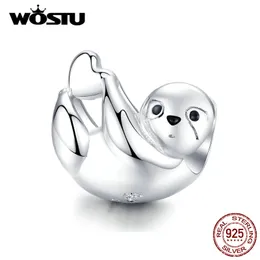 WOSTU 100% 925 Sterling Silver Lazy Sloth Beads Animal Charms Fit Original Bracelet Pendant For Women Jewelry Making DAC109 Q0531