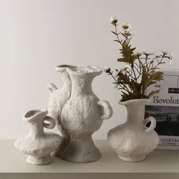 Ceramic White Vases Hydroponics Scandinavian style Simple Flower Pot Table Accessories Bathroom Aesthetic Room Decor Decoration 211215