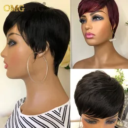 Drivery Bob Wig Peruvian Short Human Hair for Women Natural Black /Brown /Bury Red Lace Front Wigs with Bang