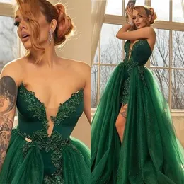 Зеленые пушистые выпускные платья на заказ Classic Sequins Off Prype Party Pressable Train Mermaid High Plit Dress