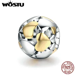 WOSTU 2019 NEW 925 Sterling Silver Luminous Heart & Gold Heart Charms Beads fit Charm Bracelet S925 Jewelry Lover Gift CQC537 Q0531