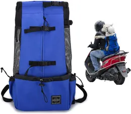 Adjustable Solid Ventilation Pet Dog Backpack Carrier for Small Medium Large Dogs Knapsack Puppy Bag Extra Pockets to Bike Hiking Motorcycle Blue