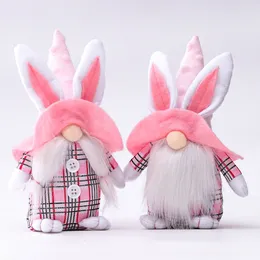 Easter Bunny Gnome Decorations,Buffalo Check Handmake Plush Faceless Dwarf Doll Home Ornaments Tomte for Gift JK2102XB