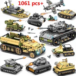 1061 Pcs City WW2 Chariot Trucks Assault Tank Building Blocks Weapon War Creator Army Military Soldiers Toys For Children Gifts X0902
