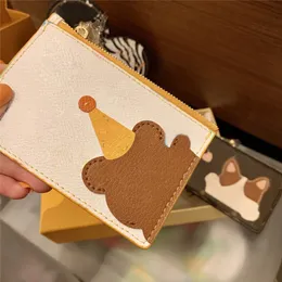 클래식 PU 가죽 가방 지갑 작은 곰 개 디자이너 카드 포켓 지갑 가방 갈색 화이트 2 색 스톡 LQB01