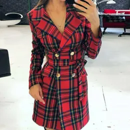 Vintage Red Check Women's Suits Double Breasted Retro Blazer Dress in Stock High Quality Club Daily Casure 1 Piece261r