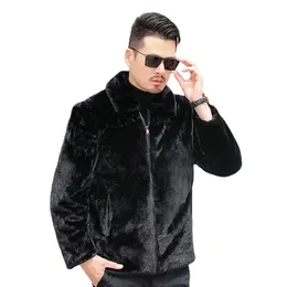 Mens Faux Mink Fur Coat Cultivate Morality Zip Jacket Winter Fashion Eco-Friendly Warm Coat Jackets