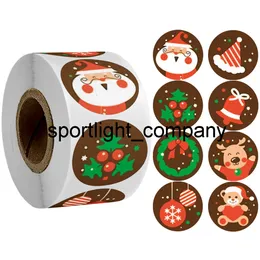 500pcs Christmas Stickers Decorations Merry Christmas Tree Ornaments Round Kraft Stickers Labels Xmas Gifts Seal Package Tagsxmas gift