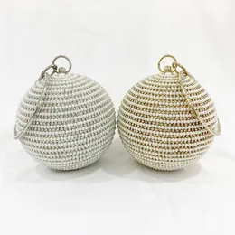 Bolso redondo para mujer con forma de bola, bolso de mano con cuentas de perlas y diamantes de imitación para fiesta, bolso de mano con anillo para mujer X849H
