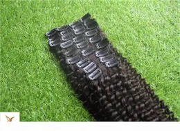 Black Color Kinky Clip riccio in estensioni dei capelli umani 20-36 pollici brasiliani 7a clip roccanti chinky 9pcs 100g