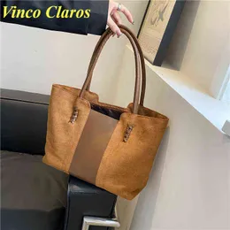 Shopping Bags Luxury Faux Suede Tote Fashion Patchwork Handbags Women Designer Large Capacity Shoulder Bag Sac A Main Bolsa New Winter220307