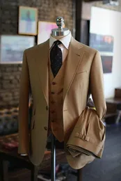 Real Photo Khaki Mens Business Suits Handsome Man Prom Suit Party Dress Notch Lapel Groom Tuxedos (Jacket+Pants+Vest+Tie) NO:434