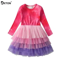 DXTON Princess Girls Dress Winter Long Sleeve Costumes Patchwork Kids Clothes Christmas Children es 211231