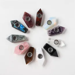 Colorful Natural Mini Gemstone Pipes Stone Crystal Diamond Dry Herb Tobacco Filter Smoking Tube Portable Innovative Design Handpipe Handmade High Quality DHL