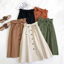 Skirt Skirts Summer Ropa Mujer Bohemia High Waist Line Button Long Skirt Woman Skirts 210724