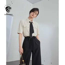 FansilanenブラックホワイトツーリングシフォンシャツWomensummer Short-Scheoled Professional Wear Streamer Office 210607