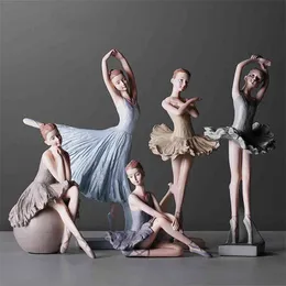 Nordic Art Ballet Girl Resin Figure Ornaments Figurines Heminredning Tillbehör för vardagsrum Ornament för heminredning 210910