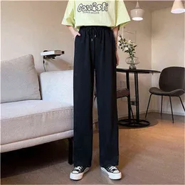 Gray sweatpants women's loose straight high waist drape summer spring and autumn thin panties all-match casual wide-leg pants Y211115
