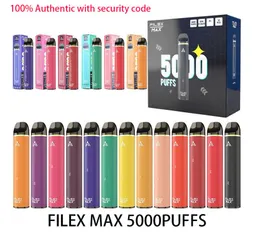 100% authentieke sigaretten oplaadbare wegwerp e-sigarettenapparaat 950mAh batterij 12ml Prijs met beveiligingscode Vape Pen 5000 Puffs Hoge Capaciteit Filex Max Super