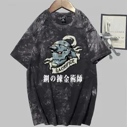 Fullmetal Alchemist Anime Fashion Krótki Rękaw Runda Neck Tie Dye T-Shirt Y0809