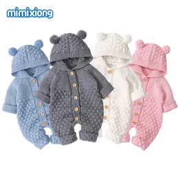 Macacões de bebê malha cartoon urso recém-nascido menino jumpsuits autum manga longa toddler menina suéteres roupas crianças macacões inverno 210226