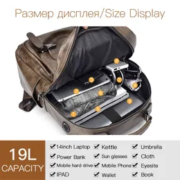 Jackkevin Men's Retro Leather Backpack Multi-function Large Capacity Men bag Travel Backpack Waterproof Laptop Backpack Mochila K726