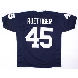 001 V Neck Rudy Ruettiger # 45 Rudy Movie Navy Blue Retro College Jersey Rozmiar S-4XL lub niestandardowy Dowolna nazwa lub Jersey Number