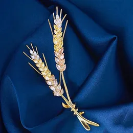 ピン、ブローチの贅沢な立方体ジルコニア小麦デザインブローチカラーピンスーツの輝く女性のアクセサリー素敵な宝石類のギフト