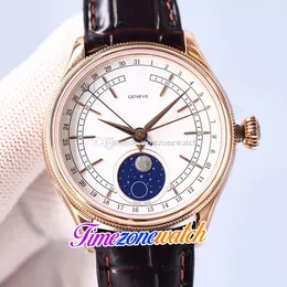 TWF Cellini Aerolite Moon Fas 50535 Cal A3195 Automatisk Mens Watch White Dial M50535-0002 Rose Gold Case Brown Leather 39mm Top Klockor TimeZoneWatch E406A (1)
