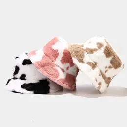 New cow pattern fisherman hat female printing Bucket hat fashion plush thick winter warm basin hat JXW716