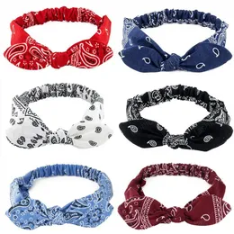 NEW Floral Print Rabbit Ear Knotted Elastic Hoop Hair Band Fashion Steel Wire Fixed Headbands Boho Women Headwear Ornaments