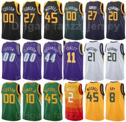 Screen Drukuj Koszykówka Rudy Gobert Jersey 27 Donovan Mitchell 45 Mike Conley 10 Bojan Bogdanovic 44 Clarkson 00 Joe Ingles 2 Żółte Zielone Białe Purpurowe Mężczyźni Kobiety Dzieci