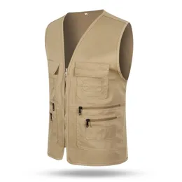 Män Kvinnor Waistcoat Unisex Outdoor Travel Multi-Fickor Zipper Loos Casual Coat för Chalecos Par Mujer 210925