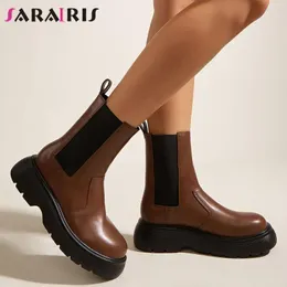 Stivali SARAIRIS Designer di marca Donna Caviglia 2021 Autunno Piattaforma Tacco grosso Slip corto su Scarpe casual da strada Calzature