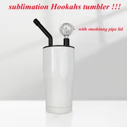 Sublimations-Wasserpfeifenbecher 20oz Kaltrauchbecher Gebogene Becher mit Rauchdeckel Glasschüssel Wasserpfeifenrohlinge Becher