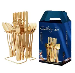 Zestaw stołowych Zestaw Gold Cutlery z Gold Cutlery Zestaw stolika 410 Strefa stalowa ze stali nierdzewnej Western Silverware Kitchen Nóż łyżka widelec z półkami z półkami