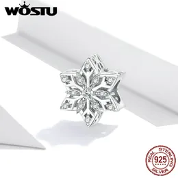 WOSTU Shiny Snowflakes Metal Beads for Women Jewelry Making 925 Sterling Silver Charm fit Silver women DIY Bracelet FNC368 Q0531