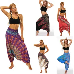 Women'S Sports Pants Casual Summer Boho print Loose Yoga Trousers Baggy Harem Vintage High Waist Pants Spodnie Damskie Mujer H1221