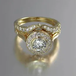 Роскошный женский комплект обручальных колец, винтажный кристалл, желтое золото 18 карат, штабелируемое кольцо, обещание, обручальные кольца для женщин265e