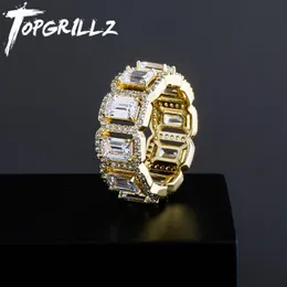 Cluster Rings TOPGRILLZ Four Baguette High Quality Copper Iced Out Micro Pave Hip Hop Fashion Jewelry Gift For Men Women