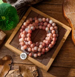 Women`s Wrap Bracelets Pink Aventurine Beads With Lotus OM Buddha Charm Yoga Men Bracelet 108 Mala Necklace Dropshipping