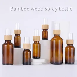 Garrafas de pulverizador de perfume portátil recarregável Amostra de frascos vazios 5-100ml com tampas de pulverizador de bomba de bambu