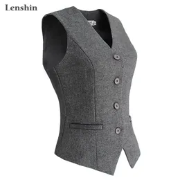 Lenshin Women Elegancki Ol Kamizelka Kamizelka Gilet V-Neck Kariera Biznesowa Kariera Panie Topy Office Formalne prace Nosić odzież wierzchnia 210817