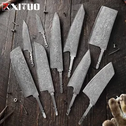 XITUO Damaskus stålkniv Handgjord gör-det-själv-blad blank utan handtag Kockkniv i högt kolstål Japan Santoku-kniv Cleaver