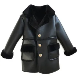 Inverno Children Faux couro camurça casaco preto pu jackets meninas meninos meninos mais espessos quentes outwear crianças roupas y 211204