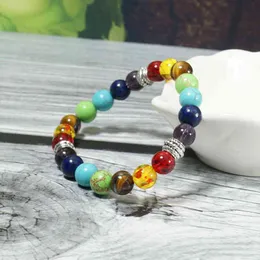 Pulseras con cuentas 7 Chakra Hebras de piedra curativa Pulsera Joyas de piedras preciosas de cristal para mujeres Yoga Meditación al por