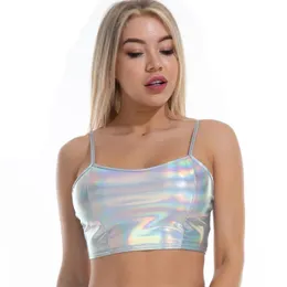 Kvinnors Tankar Camis Sexy Reflekterande Bralette Crop Top Kvinnor Sommarholografisk Cami Backless Justerbar Strap Tank Clubwear