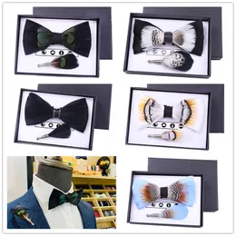 Pióro Bow Tie Broszka Zestaw 13 Kolorów 12x6cm Business Bowknot Hand Made Men Bowtie Na Wedding Party Ojca Dnia Boże Narodzenie Prezent