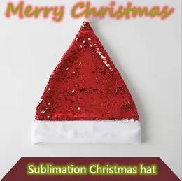 Natal sublimação chapéu chapéu vermelho lantejoulas colorido colorido tecido ornamento chapéus Ouvir transferência para feriado decoração festa de casamento presente perfeito para amigo atmosfera de natal