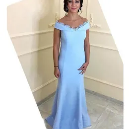 2020 novo céu árabe azul fora do ombro vestidos de noite sereia renda cetim trompete feminino formal vestidos de baile mãe do vestido de noiva 328 328